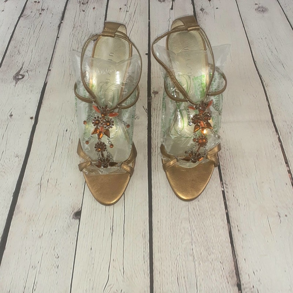 Uleeta by Unisa Bronze Wedge Jeweled Sandal Size 9